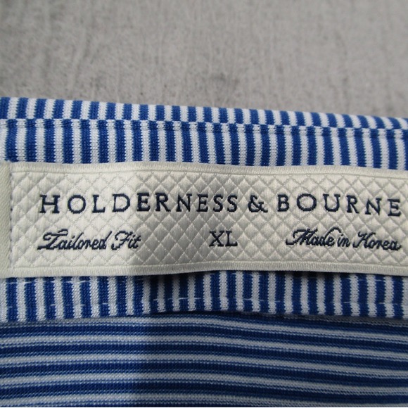 Holderness & Bourne Mens Perkins Polo Shirt XL Blue Striped Lakewood Club - Picture 2 of 10